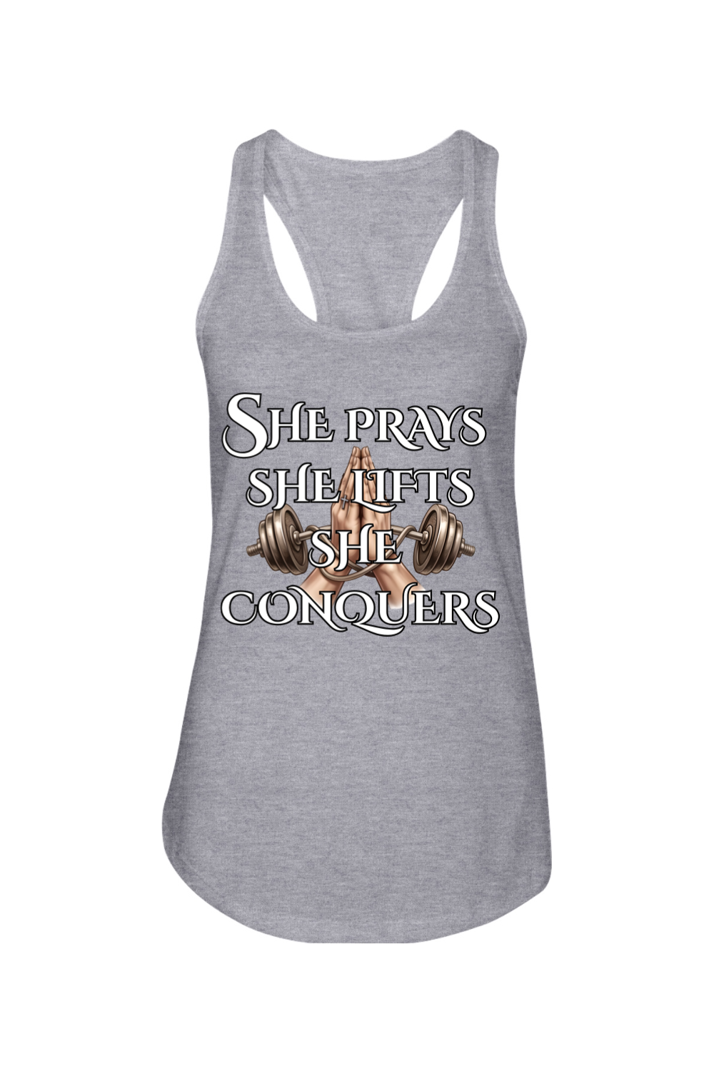 She Prays Ladies Racerback Tank