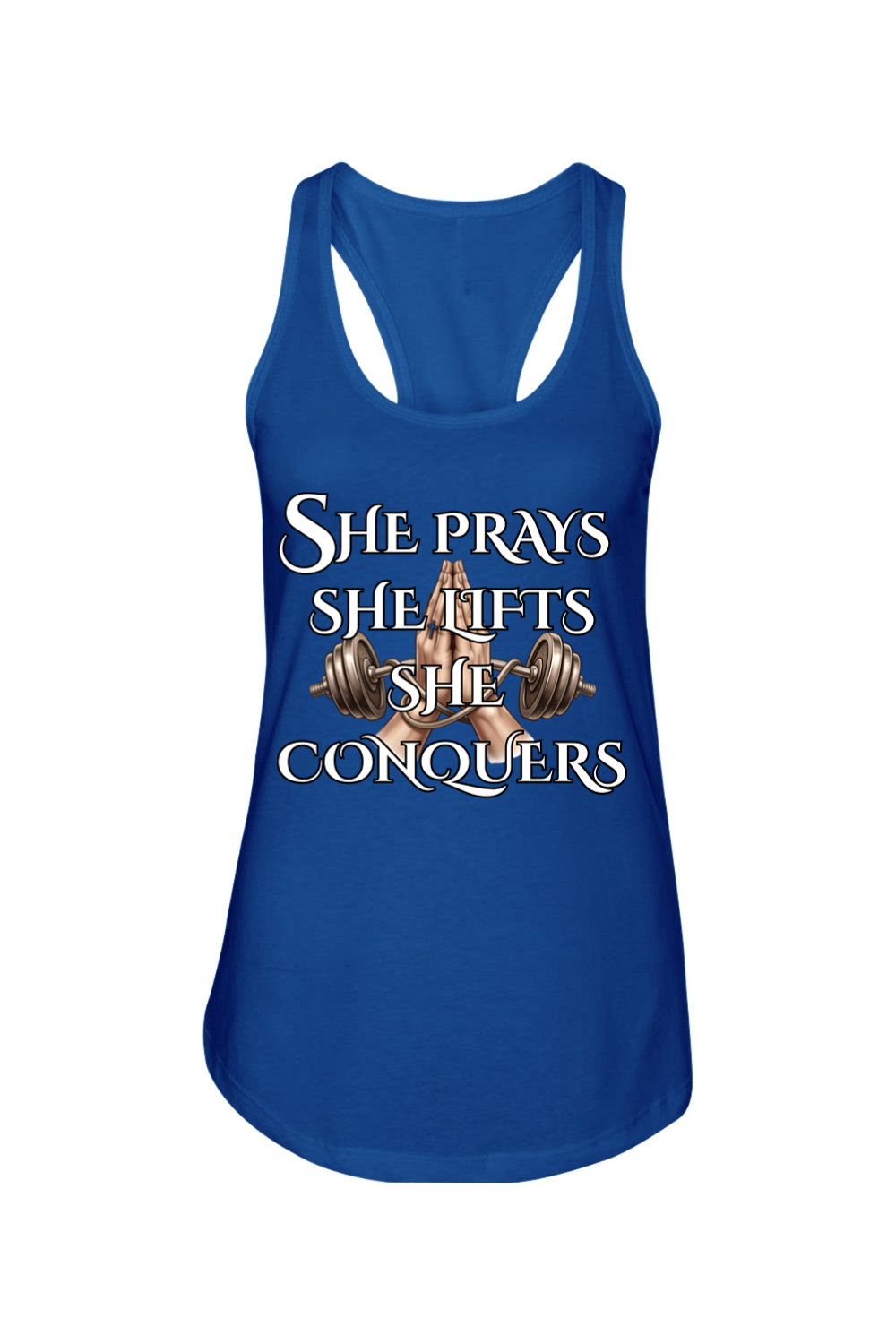 She Prays Ladies Racerback Tank