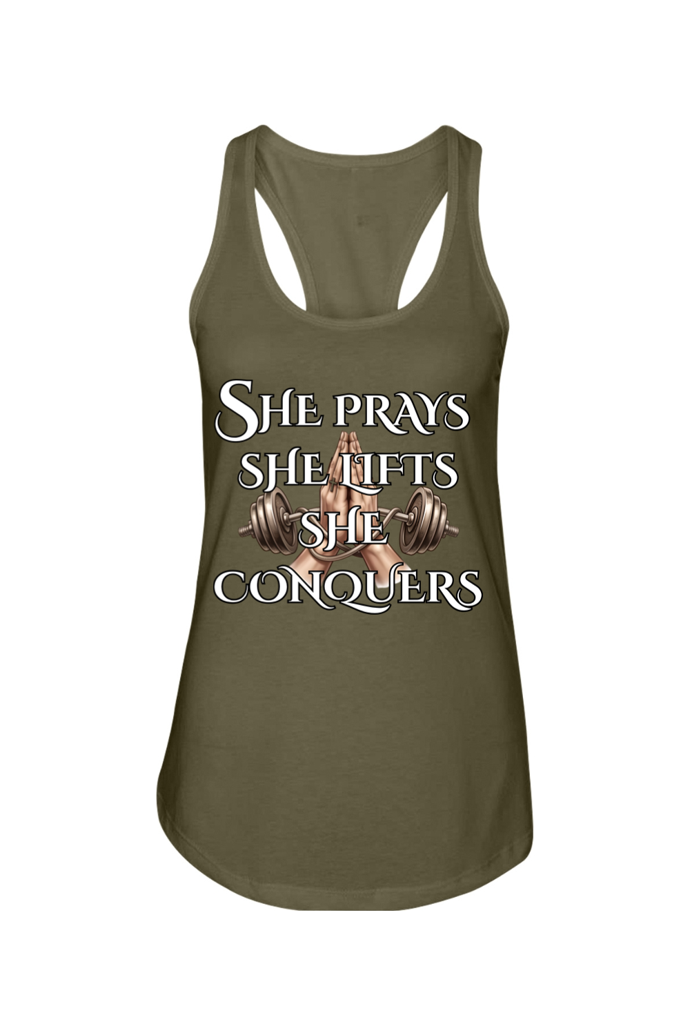 She Prays Ladies Racerback Tank