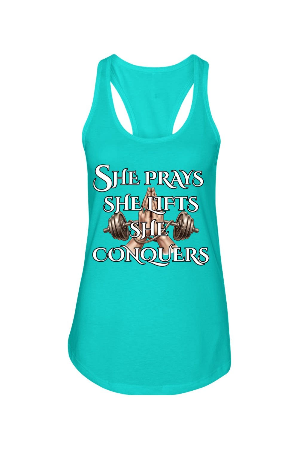 She Prays Ladies Racerback Tank