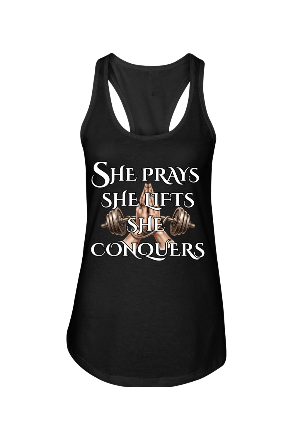 She Prays Ladies Racerback Tank