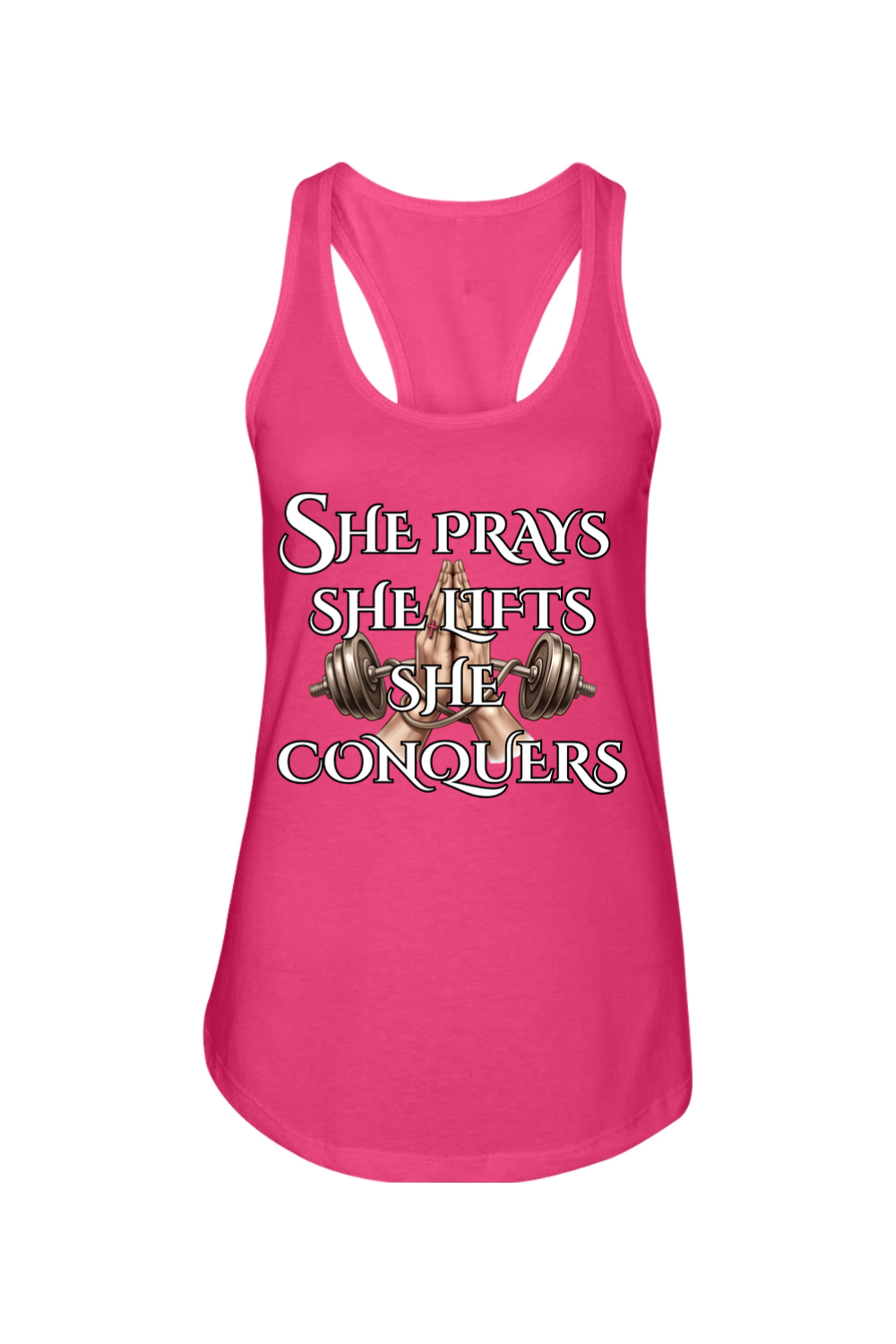She Prays Ladies Racerback Tank